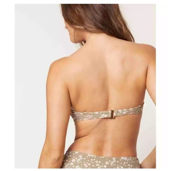 Andie Swim The Bora Bora Bandeau Bikini Top Women's Sz Large Ditsy Floral Olive - Picture 2 of 9